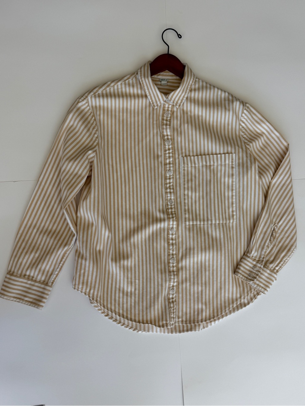Aerie Striped Good Day Button Down Shirt Tan White Oversized Boho Coastal Small
